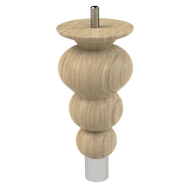 Designs Of Distinction 6" Tipt Toe Bun Foot with bolt and 1" Chrome Ferrule - White Oak 01242006WKCR6 - main